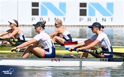 Josephine Cornut-Danjou (b), Agathe Oudet (s), Women's Pair, France, 2023 World Rowing Under 23 Championships, Plovdiv, Bulgaria © Detlev Seyb / MeinRuderBild.com