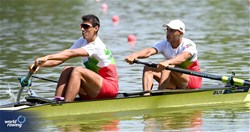 Tsvetomir Malinov (b), Ivan Yankulov (s), Men's Pair, Bulgaria, 2023 World Rowing Under 23 Championships, Plovdiv, Bulgaria © Detlev Seyb / MeinRuderBild.com