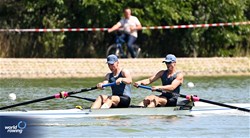 Dzianis Klimiato (b), Aliaksandr Yaskel (s), Men's Pair, Individual Neutral Athlete, 2023 World Rowing Under 23 Championships, Plovdiv, Bulgaria © Detlev Seyb / MeinRuderBild.com
