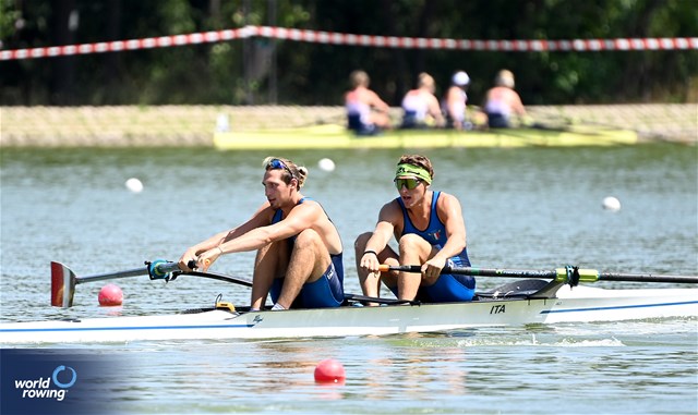 Luca Vicino (b), Marco Vicino (s), Men's Pair, Italy, 2023 World Rowing Under 23 Championships, Plovdiv, Bulgaria © Detlev Seyb / MeinRuderBild.com