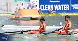 Jinggao Cao (b), Songyuan Wu (s), Men's Pair, People's Republic of China, 2023 World Rowing Under 23 Championships, Plovdiv, Bulgaria © Detlev Seyb / MeinRuderBild.com