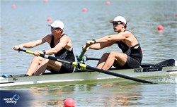 Joshua Vodanovich (b), Oliver Welch (s), Men's Pair, New Zealand, 2023 World Rowing Under 23 Championships, Plovdiv, Bulgaria © Detlev Seyb / MeinRuderBild.com