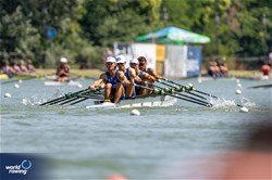 Ernesto Rabatti (b), Emanuele Castino, Paolo Gregori, Tommaso Rossi (s), Lightweight Men's Quadruple Sculls, Italy, 2023 World Rowing Under 23 Championships, Plovdiv, Bulgaria © World Rowing / Benedict Tufnell
