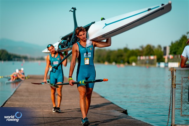 Luca Vicino (b), Marco Vicino (s), Men's Pair, Italy, 2023 World Rowing Under 23 Championships, Plovdiv, Bulgaria © World Rowing / Benedict Tufnell