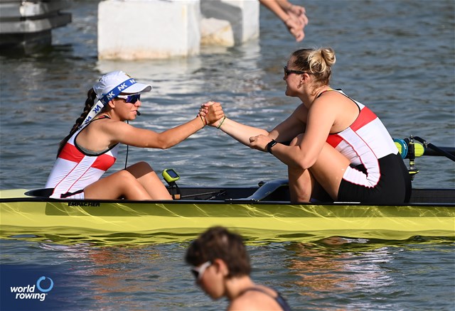 Klara Kerstan (b), Chiara Saccomando, Ricarda Heuser, Antonia Galland, Emilia Fritz, Olivia Clotten, Lene Muehrs, Michelle Lebahn (s), Annalena Fisch (c), Women's Eight, Germany, 2023 World Rowing Under 23 Championships, Plovdiv, Bulgaria © Detlev Seyb / MyRowingPhoto.com