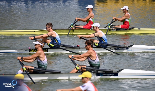 Mathias Mair (b), Elias Hautsch (s), Lightweight Men's Double Sculls, Austria, 2023 World Rowing Under 23 Championships, Plovdiv, Bulgaria © Detlev Seyb / MyRowingPhoto.com