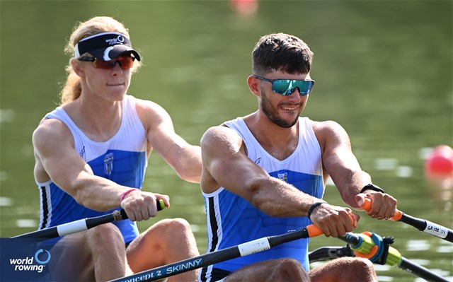 Nikolaos Cholopoulos (b), Dimitrios Papazoglou (s), Men's Double Sculls, Greece, 2023 World Rowing Under 23 Championships, Plovdiv, Bulgaria © Maren Derlien / MyRowingPhoto.com
