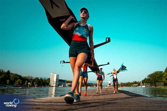 Antonia Leonor Liewald Heise (b), Antonia Pichott, Magdalena Jesus Nannig Rojas, Isidora Niemeyer (s), Women's Four, Chile, 2023 World Rowing Under 23 Championships, Plovdiv, Bulgaria © World Rowing / Benedict Tufnell