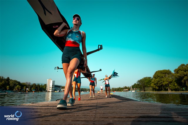 Antonia Leonor Liewald Heise (b), Antonia Pichott, Magdalena Jesus Nannig Rojas, Isidora Niemeyer (s), Women's Four, Chile, 2023 World Rowing Under 23 Championships, Plovdiv, Bulgaria © World Rowing / Benedict Tufnell