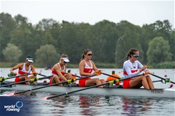 Julia Teixeira (b), Clara Van Dyk, Madeson Scott, Autumn Crowe (s), Women's Quadruple Sculls, Canada, 2023 World Rowing Under 19 Championships, Paris, France © World Rowing / Benedict Tufnell