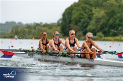 Vivi Sun (b), Sumner Kerr, Lindsey Williams, Lila Henn (s), Women's Quadruple Sculls, United States of America, 2023 World Rowing Under 19 Championships, Paris, France © World Rowing / Benedict Tufnell