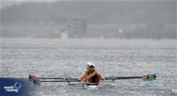 Daniel Burnand (b), Conor Mcelwee, Cristiano De Freitas, Zain Newman (s), Ntsika Mqolomba (c), Men's Coxed Four, South Africa, 2023 World Rowing Under 19 Championships, Paris, France © Maren Derlien / MyRowingPhoto.com