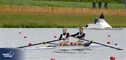 Boglarka Fuzi (b), Hella Bencsics (s), Women's Pair, Hungary, 2023 World Rowing Under 19 Championships, Paris, France © Maren Derlien / MyRowingPhoto.com