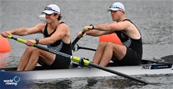 Logan Spencer (b), Charles Poulter (s), Men's Pair, New Zealand, 2023 World Rowing Under 19 Championships, Paris, France © Maren Derlien / MyRowingPhoto.com