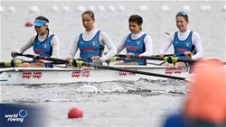 Giulia Zaffanella (b), Matilde Orsetti, Giulia Orefice, Marta Orefice (s), Margherita Fanchi (c), Women's Coxed Four, Italy, 2023 World Rowing Under 19 Championships, Paris, France © Detlev Seyb / MyRowingPhoto.com