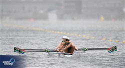 Daniel Burnand (b), Conor Mcelwee, Cristiano De Freitas, Zain Newman (s), Ntsika Mqolomba (c), Men's Coxed Four, South Africa, 2023 World Rowing Under 19 Championships, Paris, France © Detlev Seyb / MyRowingPhoto.com