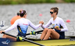 Emma Eckschlager (b), Katharina Nagler (s), Women's Pair, Austria, 2023 World Rowing Under 19 Championships, Paris, France © Detlev Seyb / MyRowingPhoto.com