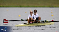 Emma Eckschlager (b), Katharina Nagler (s), Women's Pair, Austria, 2023 World Rowing Under 19 Championships, Paris, France © Detlev Seyb / MyRowingPhoto.com