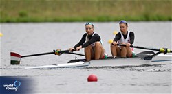 Boglarka Fuzi (b), Hella Bencsics (s), Women's Pair, Hungary, 2023 World Rowing Under 19 Championships, Paris, France © Detlev Seyb / MyRowingPhoto.com