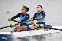 Brenda Freitas (b), Ana Julia Ferreira (s), Women's Pair, Brazil, 2023 World Rowing Under 19 Championships, Paris, France © Detlev Seyb / MyRowingPhoto.com