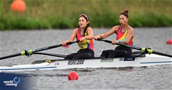 Ionela Elena Scutaru (b), Gabriela Tivodariu (s), Women's Pair, Romania, 2023 World Rowing Under 19 Championships, Paris, France © Detlev Seyb / MyRowingPhoto.com