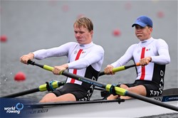 Simon Madsen (b), Hjalte Bargmann Westeraa (s), Men's Pair, Denmark, 2023 World Rowing Under 19 Championships, Paris, France © Detlev Seyb / MyRowingPhoto.com