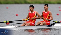 Zhijun Yi (b), Wentao Li (s), Men's Pair, People's Republic of China, 2023 World Rowing Under 19 Championships, Paris, France © Detlev Seyb / MyRowingPhoto.com