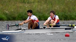 Pedro Alonso Labatut Rademacher (b), Martin Alonso Arcos Oyarzun (s), Men's Pair, Chile, 2023 World Rowing Under 19 Championships, Paris, France © Detlev Seyb / MyRowingPhoto.com