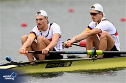 Tobias Strangemann (b), Johannes Benien (s), Men's Pair, Germany, 2023 World Rowing Under 19 Championships, Paris, France © Detlev Seyb / MyRowingPhoto.com
