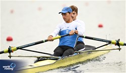 Vasileios Kostoulas (b), Dimitrios Koutras (s), Men's Pair, Greece, 2023 World Rowing Under 19 Championships, Paris, France © Detlev Seyb / MyRowingPhoto.com