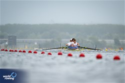 Kai Schlottmann (b), Alexander Perkins, Maximilian Peel, Philip Wolfensberger (s), Men's Four, Great Britain, 2023 World Rowing Under 19 Championships, Paris, France © World Rowing / Benedict Tufnell