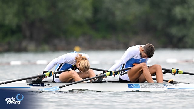 Nikolaos Cholopoulos (b), Dimitrios Papazoglou (s), Men's Double Sculls, Greece, 2023 World Rowing Under 19 Championships, Paris, France © Detlev Seyb / MyRowingPhoto.com