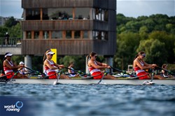 Julia Teixeira (b), Clara Van Dyk, Madeson Scott, Autumn Crowe (s), Women's Quadruple Sculls, Canada, 2023 World Rowing Under 19 Championships, Paris, France © World Rowing / Benedict Tufnell