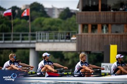 Charles Boldt (b), Henry Cooper, Cole Bruen, Edward Achtner (s), Men's Quadruple Sculls, United States of America, 2023 World Rowing Under 19 Championships, Paris, France © World Rowing / Benedict Tufnell