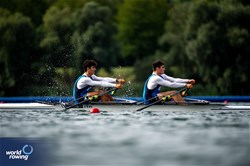 Josef Giorgio Marvucic (b), Maichol Brambilla (s), Men's Double Sculls, Italy, 2023 World Rowing Under 19 Championships, Paris, France © World Rowing / Benedict Tufnell