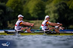 Leonhard Goez (b), Yannik Sens (s), Men's Double Sculls, Germany, 2023 World Rowing Under 19 Championships, Paris, France © World Rowing / Benedict Tufnell