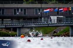 Shane Rafferty (b), Zach Meegan (s), Men's Double Sculls, Ireland, 2023 World Rowing Under 19 Championships, Paris, France © World Rowing / Benedict Tufnell