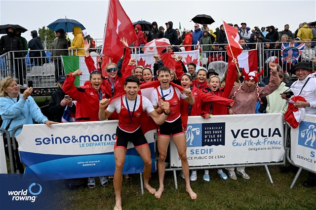 Nicolas Chambers (b), Ivo Loepfe (s), Men's Double Sculls, Switzerland, Bronze, 2023 World Rowing Under 19 Championships, Paris, France © Detlev Seyb / MyRowingPhoto.com