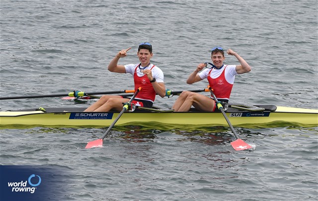 Nicolas Chambers (b), Ivo Loepfe (s), Men's Double Sculls, Switzerland, Bronze, 2023 World Rowing Under 19 Championships, Paris, France © Maren Derlien / MyRowingPhoto.com