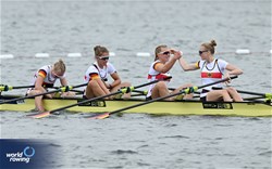 Tjorven Stina Schneider (b), Lena Giesing, Antonia Nake, Lea Hafke (s), Women's Quadruple Sculls, Germany, 2023 World Rowing Under 19 Championships, Paris, France © Detlev Seyb / MyRowingPhoto.com