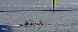 Ella Wheeler (b), Rebecca Stelmach, Delaney Lundberg, Carly Brown (s), Lucy Herrick (c), Women's Coxed Four, United States of America, 2023 World Rowing Under 19 Championships, Paris, France © Maren Derlien / MyRowingPhoto.com