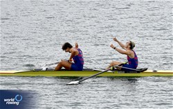 Aytimur Selcuk (b), Enes Biber (s), Men's Pair, Turkiye, 2023 World Rowing Under 19 Championships, Paris, France © Maren Derlien / MyRowingPhoto.com