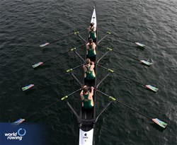 Emma Gomes (b), Sinead Erasmus, Hannah Roetger, Reece Mcgregor (s), Women's Quadruple Sculls, South Africa, 2023 World Rowing Under 19 Championships, Paris, France © Maren Derlien / MyRowingPhoto.com