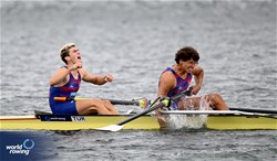Aytimur Selcuk (b), Enes Biber (s), Men's Pair, Turkiye, 2023 World Rowing Under 19 Championships, Paris, France © Detlev Seyb / MyRowingPhoto.com