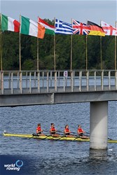 Aline Trevisan (b), Flurina Parrillo, Aurelia Benati, Seraina Stirnimann (s), Women's Quadruple Sculls, Switzerland, 2023 World Rowing Under 19 Championships, Paris, France © Maren Derlien / MyRowingPhoto.com