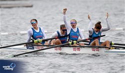 Francesca Rubeo (b), Sara Lucia Caterisano, Lucrezia Monaci, Giorgia Sciattella (s), Women's Four, Italy, 2023 World Rowing Under 19 Championships, Paris, France © Detlev Seyb / MyRowingPhoto.com