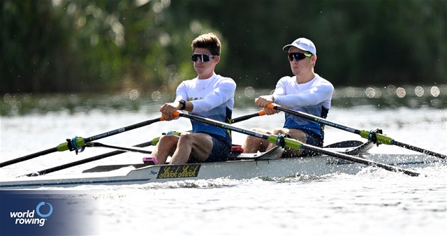 Mathias Mair, Elias Hautsch, Lightweight Men's Double Sculls, Austria, 2023 European Rowing Under 23 Championships, Krefeld, Germany / © Detlev Seyb / MyRowingPhoto.com