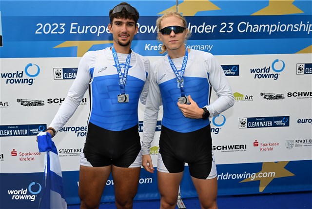 Nikolaos Cholopoulos, Dimitrios Papazoglou, Men's Double Sculls, Greece, Silver, 2023 European Rowing Under 23 Championships, Krefeld, Germany / © Detlev Seyb / MyRowingPhoto.com