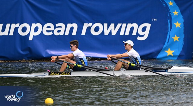 Mathias Mair, Elias Hautsch, Lightweight Men's Double Sculls, Austria, 2023 European Rowing Under 23 Championships, Krefeld, Germany / © Detlev Seyb / MyRowingPhoto.com