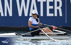 Alia Qali, Women's Single Sculls, Kuwait, 2023 World Rowing Championships, Belgrade, Serbia © Detlev Seyb / MyRowingPhoto.com